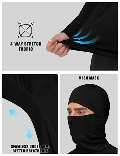 Roadbox Men's UPF 50+ Sun Shirt Long Sleeve Fishing Hoodie, UV Protection Hooded Rash Guard with Mask for Hiking Running - color: Black, size: XX-Large