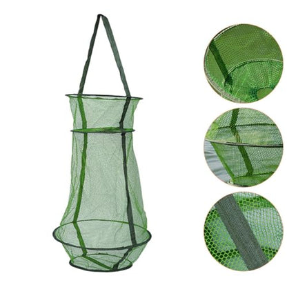 Vaguelly Foldable Nylon Fishing Basket Mesh Cage 40cm Diameter Collapsible Fish Keeper Net for Live Fish Protection and Outdoor Fishing Equipment