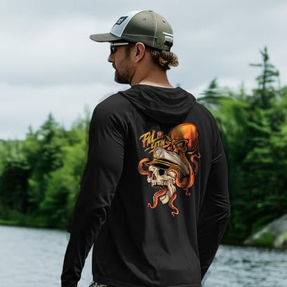 Palmyth Fishing Hoodie for Men Long Sleeve Sun Protection UV UPF 50+ Shirts - color: Black / Kraken Skull, size: 4X-Large