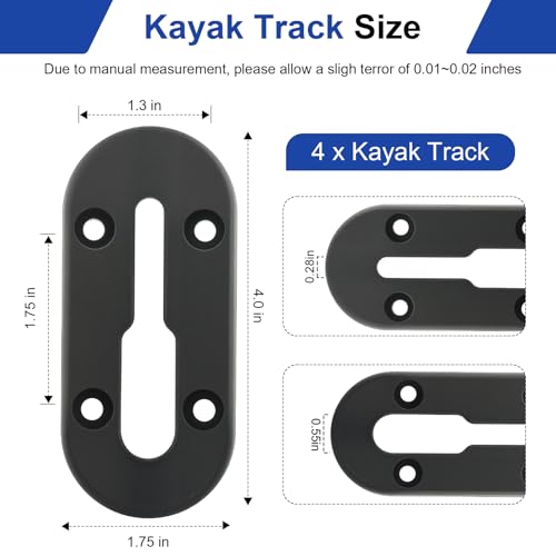 Kayak Track Mount, Kayak Rail Track Mount, Kayak Gear Track Accessories, Kayak Low Profile Track for Fishing Rod Holder, Cup Holder, Paddle Holders, Anchor Cleats (4 in, 4 Holes, 4 Pieces) - size: 4 Inch