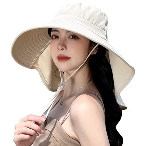 HUAMULAN Men Summer Sun Hat Women Safari Wide Brim Fishing Hats UV Protection Neck Flap Bucket Gardening Hiking Hunting Cap - color: Bg8112-beige
