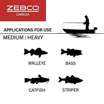 Zebco Omega Pro Spincast Fishing Reel, Dual Ceramic Pick-up Pins, Solid-Brass Pinion Gear, GlideLine ll Line Retrieval System, Pre-Spooled