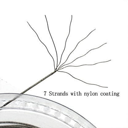 5LB-280LB 7 Strands Stainless Steel Wire Leader Nylon Coated-32.8ft Fishing Leader with 10pcs Crimp Sleeves - color: Silver with spool, size: 5LB
