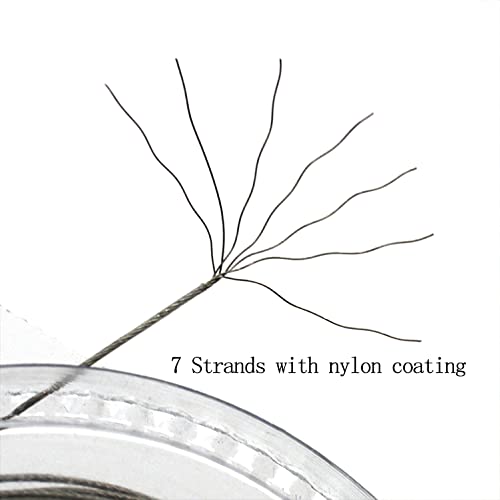 5LB-280LB 7 Strands Stainless Steel Wire Leader Nylon Coated-32.8ft Fishing Leader with 10pcs Crimp Sleeves - color: Silver with spool, size: 20LB
