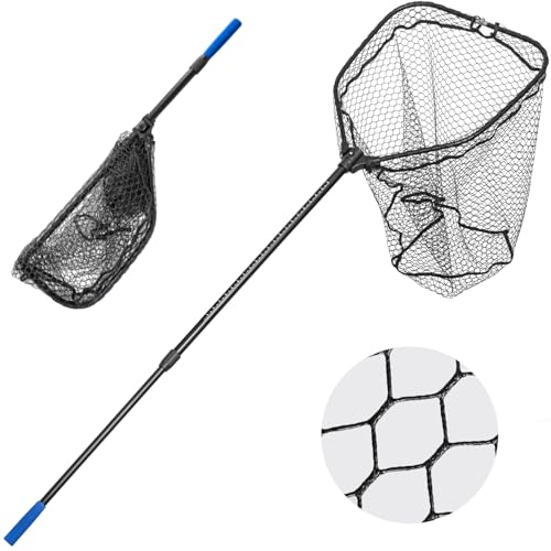 Long Collapsible Landing Net, Large Fishing Net with Telescoping Handle, Foldable, Extendable, Lightweight & Strong, Fish Net with Fish-Friendly Mesh for a Safe Release