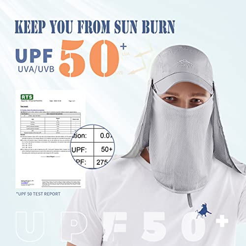Outdoor Sun Hat for Men Women UPF 50+ Fishing UV Hat with Neck Flap Face Cover for Sun Protection - color: Light Grey-regular Brim
