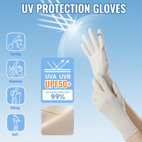 Full Finger UV Protection Gloves Driving Gloves Women, Breathable Touchscreen UPF Glove Sun Protection Glove - color: rown gray-AD, size: One Size