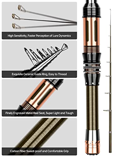 Fishing Pole Kit 6.89ft Carbon Fiber Telescopic Fishing Rod and Reel Combo with Spinning Reel Tackle Box Lures Hooks Line Bag Fishing Pole Combo Set for Beginner Adult Saltwater Freshwater