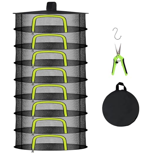 8 Layer Herb Drying Rack, Herb Drying Rack Hanging Mesh, Foldable Grass Drying Rack with U-Shaped Zipper, Garden Scissors, Hooks, for Drying Herbs Plants, Flowers, Fruits, Food - size: 8 Layers-23.62''