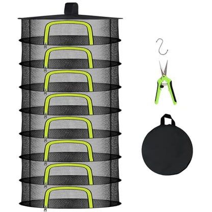 8 Layer Herb Drying Rack, Herb Drying Rack Hanging Mesh, Foldable Grass Drying Rack with U-Shaped Zipper, Garden Scissors, Hooks, for Drying Herbs Plants, Flowers, Fruits, Food - size: 8 Layers-23.62''