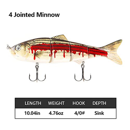 10in Multi Jointed Swimbait Fishing Lures Bait,4 Segment Big Giant Sinking Fishing Bass Lures,Crankbaits Swimbaits with Treble Hook - color: 10in,4.76oz-Color G