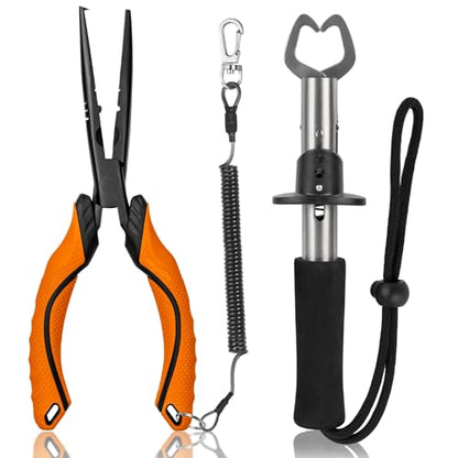 Fishing Tools Kit,Fishing Hook Remover Pliers | Fish Lip Gripper, Muti-Function Fishing Gear with Lanyard, Saltwater Resistant Fishing Accessories - color: 9"Fishing Pliers Orange
