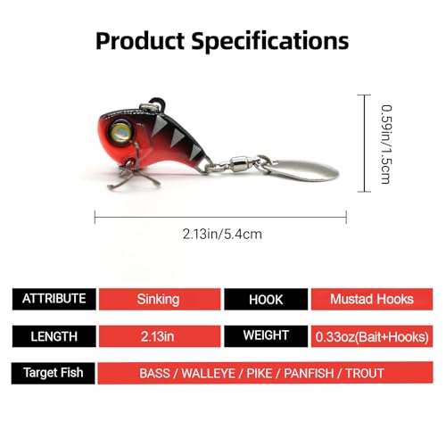 Stonefish 3PCS Spinner Baits Fishing Lure Kit, Trout Lures with Sharp Treble Hooks, Vibrating Swimming Bait for Bass Walleye Pike Freshwater Fishing - color: A-7g