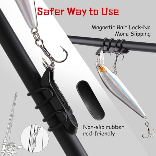 Magnetic Hook Keeper for Fishing Rod, [4Pcs] Quick Installation Fishing Bait Holder with 2 Sizes of Rubber Rings, Lure Magnetic Keeper for Fly Fishing Tackle & Rod Storage