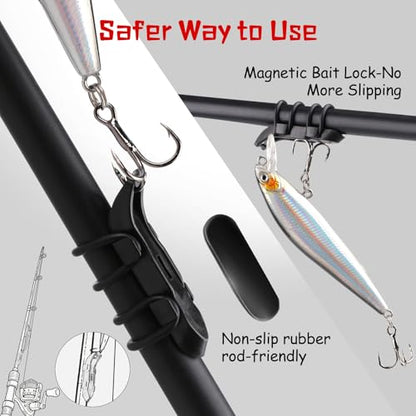 Magnetic Hook Keeper for Fishing Rod, [4Pcs] Quick Installation Fishing Bait Holder with 2 Sizes of Rubber Rings, Lure Magnetic Keeper for Fly Fishing Tackle & Rod Storage