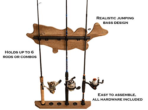 Old Cedar Outfitters Fish-Shaped, Vertical Wall Rod Rack for Fishing Rod Storage - color: Distressed,ArchedBass