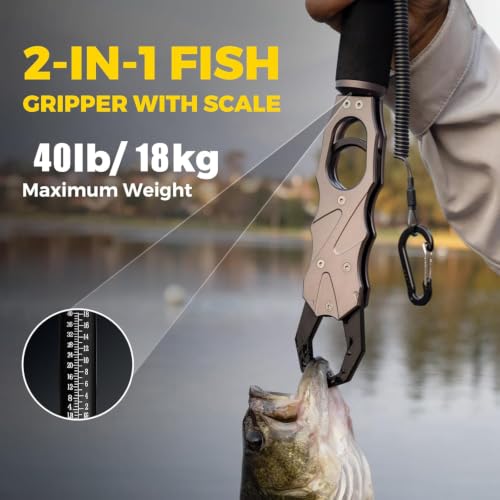 Fish Lip Gripper, Aluminum Alloy Fish Scale, Fish Gripper with 360° Swivel Handle, Fishing Pliers Saltwater