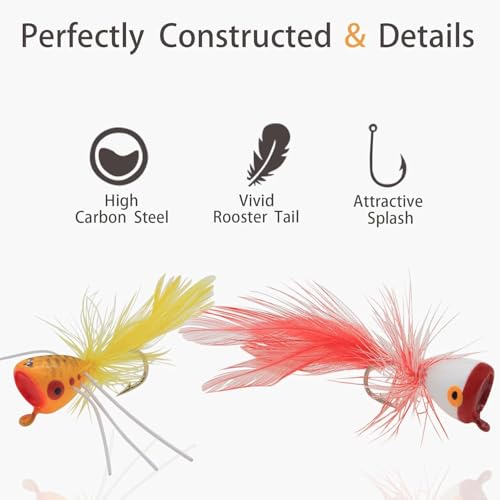 Fly Fishing Poppers,Topwater Popper Flies Bugs Lure, Dry Flies Kit for Bluegill Sunfish Bass Crappie Steelhead Flies Trout Salmon Perch for Fly Fishing Bass Panfish Bluegill Trout Salmon - color: 10pcs-high quality