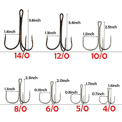 Classic Treble Hooks Standard Strength Fishing Hook Large Super Sharp Triple Barbed Fish Hook Bronze Size 12/0 - size: 6/0-10pcs-Silver