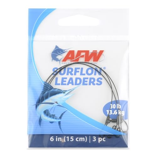 AFW Surflon Fishing Leaders – Black Nylon Coated Stainless Steel Wire, Swivel & Snap, 3 Pack, Variety Pack – Strong Leader Line for Catfishing & Toothy Game Fish - size: 30 lb, style: 6 Inch