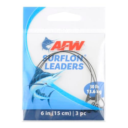 AFW Surflon Fishing Leaders – Black Nylon Coated Stainless Steel Wire, Swivel & Snap, 3 Pack, Variety Pack – Strong Leader Line for Catfishing & Toothy Game Fish - size: 30 lb, style: 6 Inch