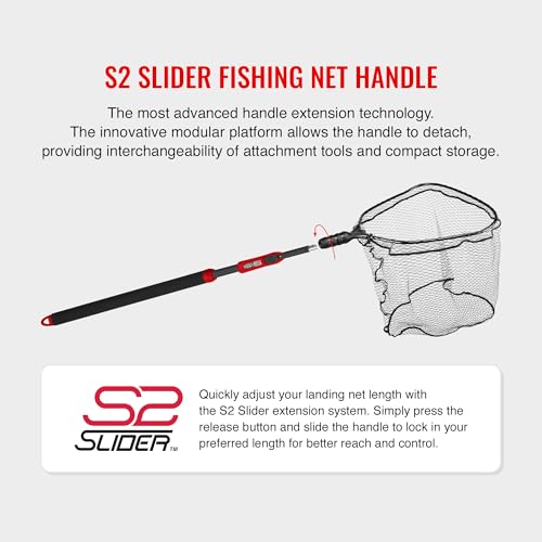 EGO S2 Slider Fishing Net Handle | Adjustable Extension Handle, Minimal Water Drag Design, Ergonomic Foam Grip for Landing Nets - size: 29" to 60" Handle, 22” x 23” Hoop, style: Pvc Coated Mesh