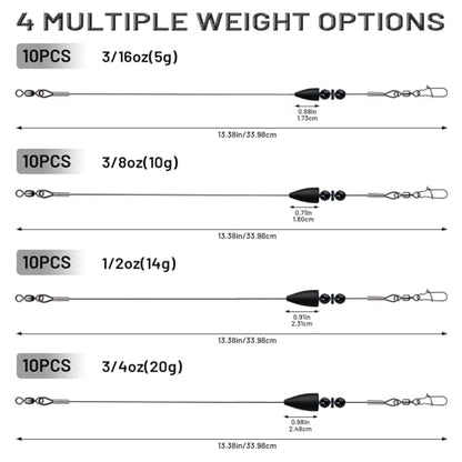 Texas Rigs 10 Pack, Pre-Rigged Bass Fishing Rig with Bullet Weight, Swivel & Snap, Weedless Soft Plastic Rig for Largemouth & Smallmouth Bass - color: Black, size: 3/4oz