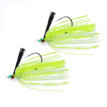 Dr.Fish 2 Pack Swim Jigs Weedless Bass Fishing Jigs Hook Lures with Reinforced Weed Guard Fish Head Swimbait Silicone Skirt Pike Walleye Muskie Freshwater Lures - color: Chartreuse, size: 1/2oz
