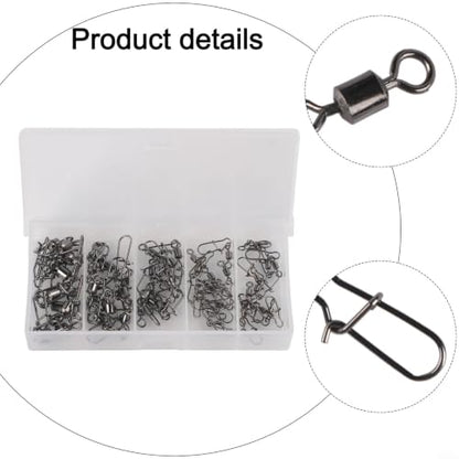 Fishing Swivels and Snaps Connector Assortment Kit 4# 6# 8# 10# 12# Copper Iron Wear-Resistant Tackle for Freshwater Saltwater Fishing Black 50 Pieces