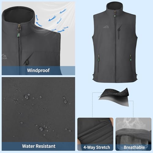 KIWI RATA Mens Casual Lightweight Outdoor Vest Summer Fishing Safari Travel Outerwear Vests Cargo Utility Jacket - color: Grey, size: 3X-Large