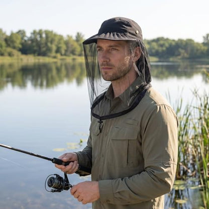 Mosquito Fishing Safari Mesh Net Hat with Neck Flap, Sun Protection Women Men Bug Cap, Hidden Netting Boonie - color: Baseball Black