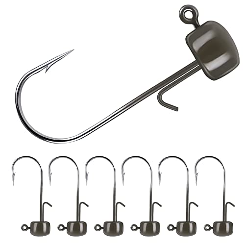 MadBite by KastKing Ned Rig Jig Heads for Soft Fishing Lures, 24-Pack Finesse Standard Mushroom Stand-up Ned Heads Kit, Needle Point Saltwater & Freshwater Versatility Ned Rig Hooks 1/8, 1/16, 3/16 oz - color: Green Pumpkin, size: 1/8 oz