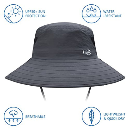 BASSDASH UPF 50+ Breathable Sun Hat with Removable Face Cover and Neck Flap Wide Brim Bucket Hat for Fishing Hiking Men Women - color: Dark Grey