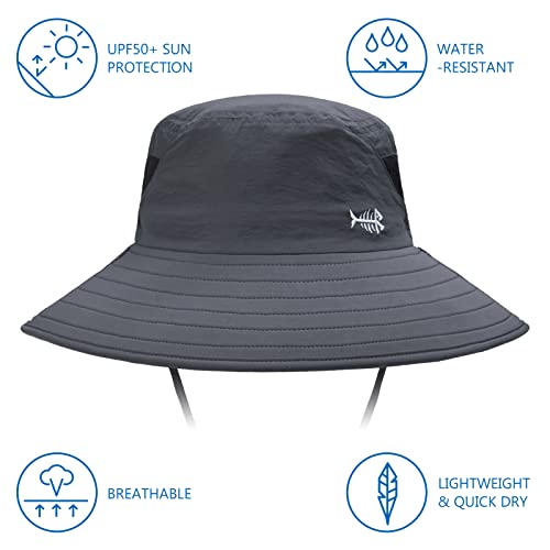 BASSDASH UPF 50+ Breathable Sun Hat with Removable Face Cover and Neck Flap Wide Brim Bucket Hat for Fishing Hiking Men Women - color: Dark Grey