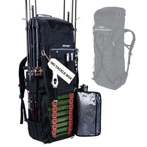 Goture 61L Large Fishing Backpack Tackle Bag, 3-Layer without Box | with Insulated Cooler Compartment & Expandable Mesh Pocket, Waterproof 600D Tactical Tackle Bag for Outdoor Anglers - color: A1:116L Black (Without Tackle Box)