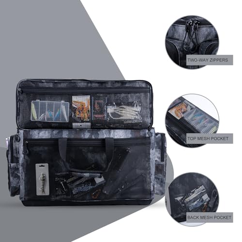 Goture Large Tackle Bag,Water Resistant Saltwater Gear Storage Big Fishing Bag with EVA Bottom,Store Up to 12PCS 3700 Plus 5PCS 3600 Tackle Trays(Not Included),Gifts for Men(26.38"x15.35"x11.42") - color: A2 Camo 2 XXL Without Trays