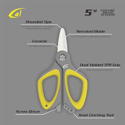 danco Fishing Ceramic Braid Scissor, Karl,Serrated Blades, Fishing Scissors for Braided Line, Non Slip Grip
