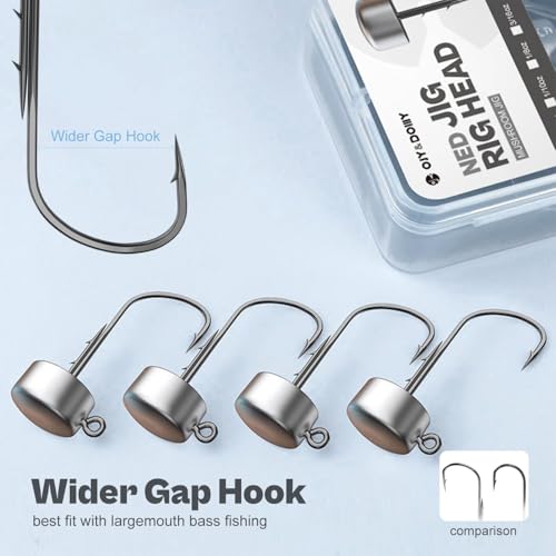 Ned Rig Jig Heads, 20 Pack Finesse Mushroom Jig Hooks Kit for Bass Fishing 1/16 3/32 1/8 3/16oz - style: 1/4oz, 20 Packs
