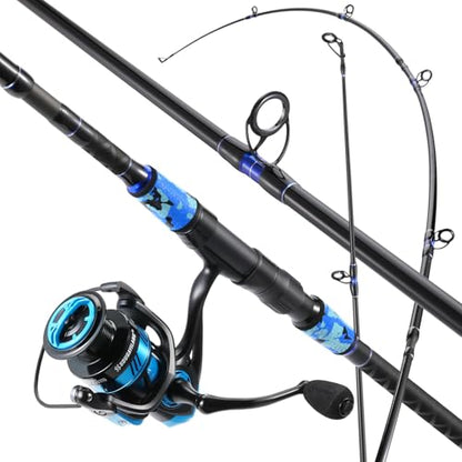 Sougayilang Surf Fishing Rod and Reel Combo, 4 Piece MH/H Saltwater Fishing Combo with 5000 Size Spinning Reel(12'/15') - color: blue, size: 12ft-Spinning-4Pc-Heavy