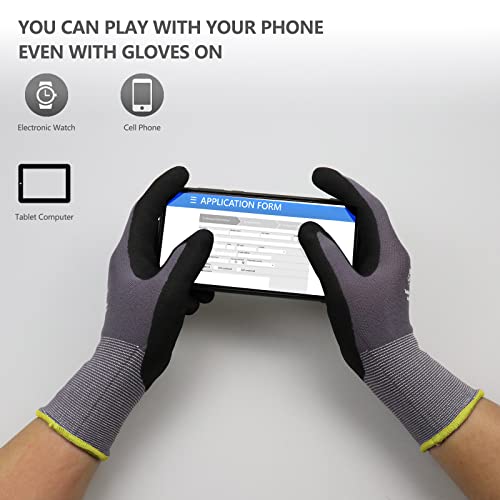 LOCCEF Work Gloves MicroFoam Nitrile Coated-6 Pairs,Seamless Knit Nylon Gloves,Gray Work gloves - color: Grey 6-pairs