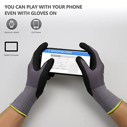 LOCCEF Work Gloves MicroFoam Nitrile Coated-6 Pairs,Seamless Knit Nylon Gloves,Gray Work gloves - color: Grey 6-pairs