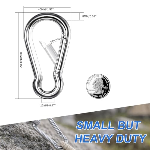 Large Carabiner Clip, 8PCS 3.15 inch 304 Stainless Steel Heavy Duty Carabiners, Metal Spring Snap Hook Clips for Outdoor Travel Camping Fishing Hanging Key Chain - size: M8-3.15'', style: 8PCS
