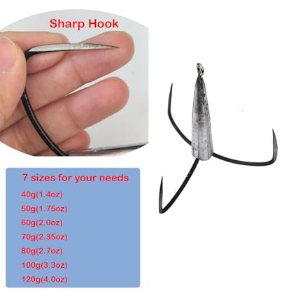 2pcs/Pack Snagging Hooks Snagging Weighted Big Treble Hooks Sharp Treble Hook Fishing Hooks 7 Sizes 1.4oz 1.75oz 2.0oz 2.35oz 2.7oz 3.3oz 4.0oz - size: 2.7 oz (2 pieces)