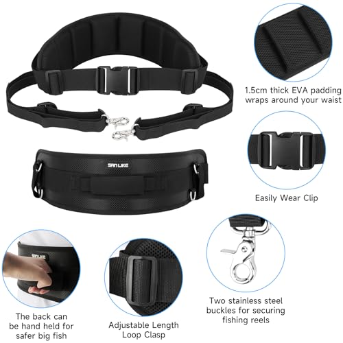 SANLIKE Fishing Belt Rod Holder Adjustable Fishing Fighting Waist Belt with EVA Padded Great Plastic Material Fighting Belt - color: Black Set