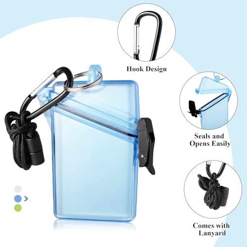 BESARME 3 Pack Waterproof ID Badge Holder Case Clear Vertical ID Card Holder with Lanyard Carabiner and Keychain Durable Locker Dry Box（Clear Blue Yellow） - color: Clear, Blue, Yellow