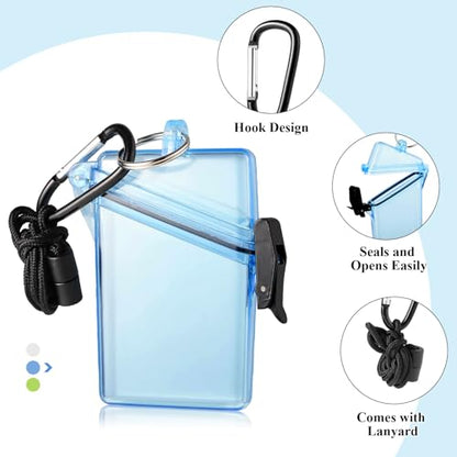 BESARME 3 Pack Waterproof ID Badge Holder Case Clear Vertical ID Card Holder with Lanyard Carabiner and Keychain Durable Locker Dry Box（Clear Blue Yellow） - color: Clear, Blue, Yellow