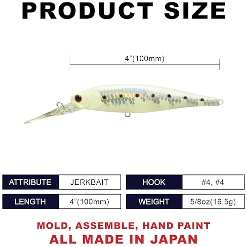 LUCKY CRAFT Pointer 100DD-S, Saltwater Surf Fishing Lures, Jerkbait, Halibut, Surf Perch, Calico Bass, White Seabass, Striped Bass, Sinking, Fishing Gear - color: MS FK Green Glow Sardine