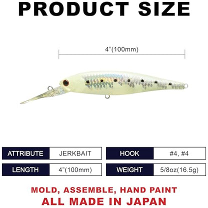 LUCKY CRAFT Pointer 100DD-S, Saltwater Surf Fishing Lures, Jerkbait, Halibut, Surf Perch, Calico Bass, White Seabass, Striped Bass, Sinking, Fishing Gear - color: MS FK Green Glow Sardine