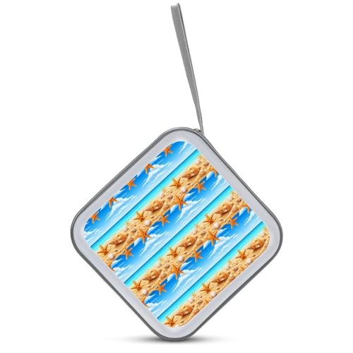 Hard Plastic DVD CD Wallet Holder Organizer Turquoise Ocean Sea Beach Gold Sand Sunshine Starfish Conch Seashell 40 Capacity CD/DVD Case Holders Storage Binder - color: color779