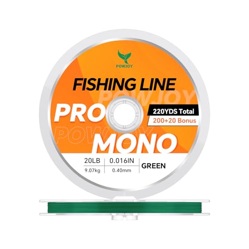 Monofilament Fishing Line with Knot Guide Card, Tangle-Free Snap Ring for No More Mess, Low Memory Smooth Casting Nylon Mono String, 15/20/30/50/80LB, 220-1050 Yards - color: Green, size: 20LB 220Yards